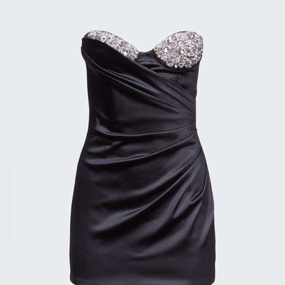 AREA EMBROIDERED CRYSTAL CUP DRAPED MINI BLACK DRESS sz 2 NWT - Picture 7 of 12